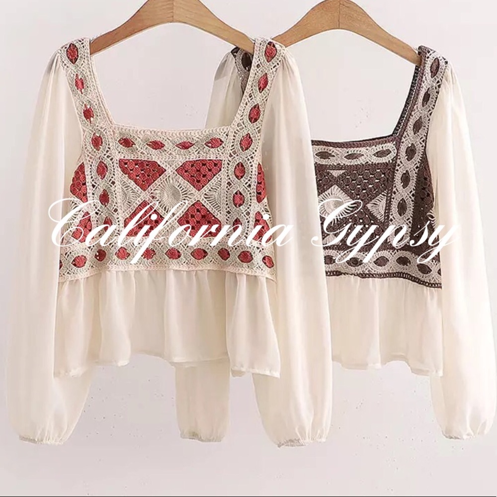 Bohemian Chic Chiffon Knit Blouse - Picture 9 of 11